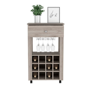 English Elm Ace Rolling Bar Cart with Twelve Wine Slots Drawer and Shelf for Entertaining Spaces B128P322487