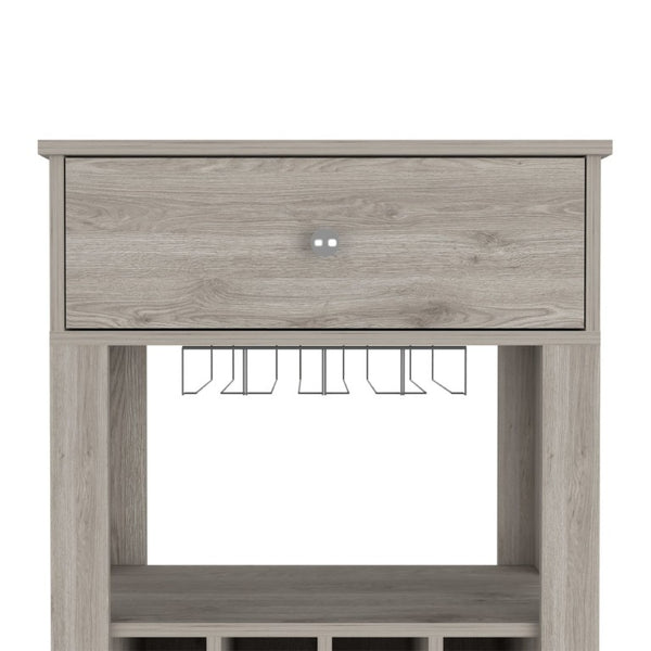 English Elm Ace Rolling Bar Cart with Twelve Wine Slots Drawer and Shelf for Entertaining Spaces B128P322487