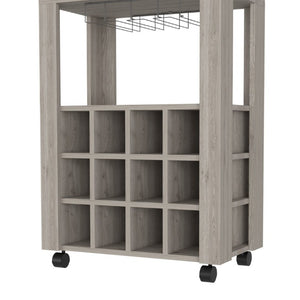 English Elm Ace Rolling Bar Cart with Twelve Wine Slots Drawer and Shelf for Entertaining Spaces B128P322487