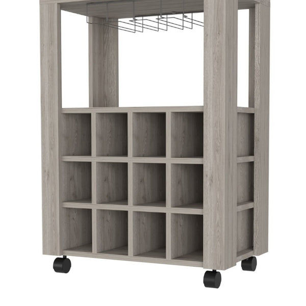 English Elm Ace Rolling Bar Cart with Twelve Wine Slots Drawer and Shelf for Entertaining Spaces B128P322487