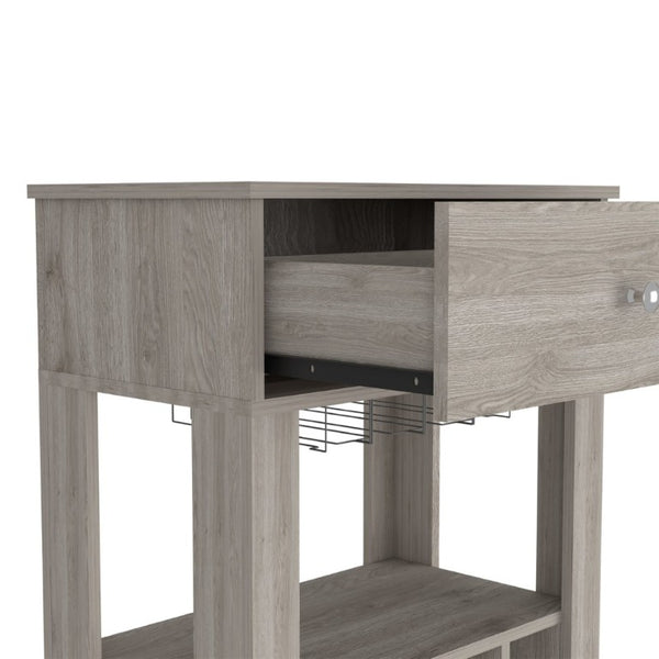 English Elm Ace Rolling Bar Cart with Twelve Wine Slots Drawer and Shelf for Entertaining Spaces B128P322487
