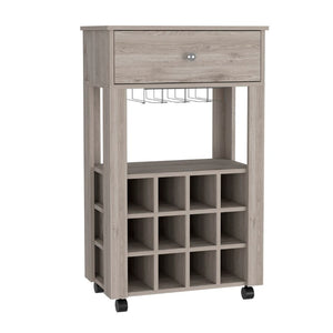 English Elm Ace Rolling Bar Cart with Twelve Wine Slots Drawer and Shelf for Entertaining Spaces B128P322487