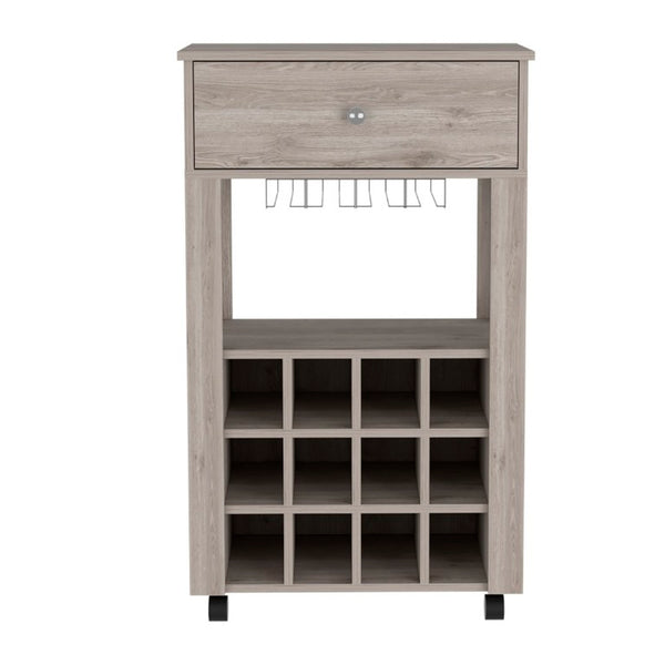 English Elm Ace Rolling Bar Cart with Twelve Wine Slots Drawer and Shelf for Entertaining Spaces B128P322487