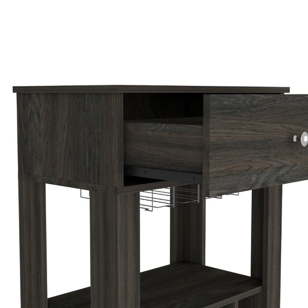 English Elm Ace Rolling Bar Cart with Wine Storage Glass Holder Drawer and Espresso Finish B128P322489