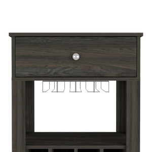 English Elm Ace Rolling Bar Cart with Wine Storage Glass Holder Drawer and Espresso Finish B128P322489