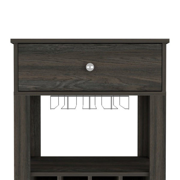 English Elm Ace Rolling Bar Cart with Wine Storage Glass Holder Drawer and Espresso Finish B128P322489