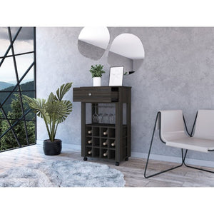 English Elm Ace Rolling Bar Cart with Wine Storage Glass Holder Drawer and Espresso Finish B128P322489