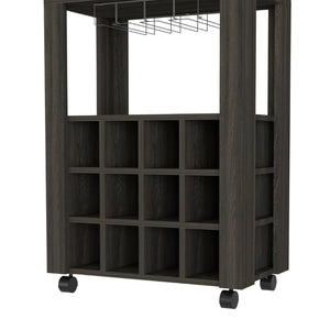 English Elm Ace Rolling Bar Cart with Wine Storage Glass Holder Drawer and Espresso Finish B128P322489