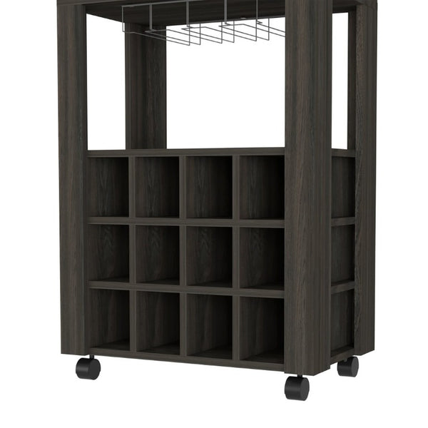 English Elm Ace Rolling Bar Cart with Wine Storage Glass Holder Drawer and Espresso Finish B128P322489