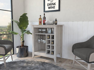 English Elm Future Compact Bar Cabinet with Six Slot Wine Rack Open Shelf and Drawer Storage B128P322494
