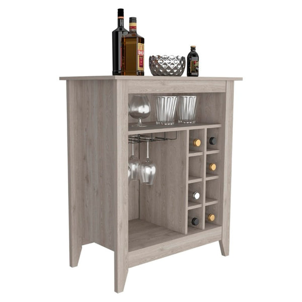 English Elm Future Compact Bar Cabinet with Six Slot Wine Rack Open Shelf and Drawer Storage B128P322494