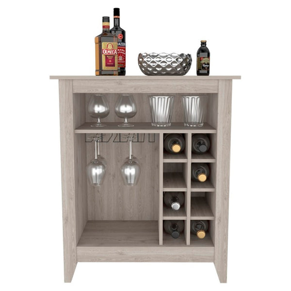 English Elm Future Compact Bar Cabinet with Six Slot Wine Rack Open Shelf and Drawer Storage B128P322494
