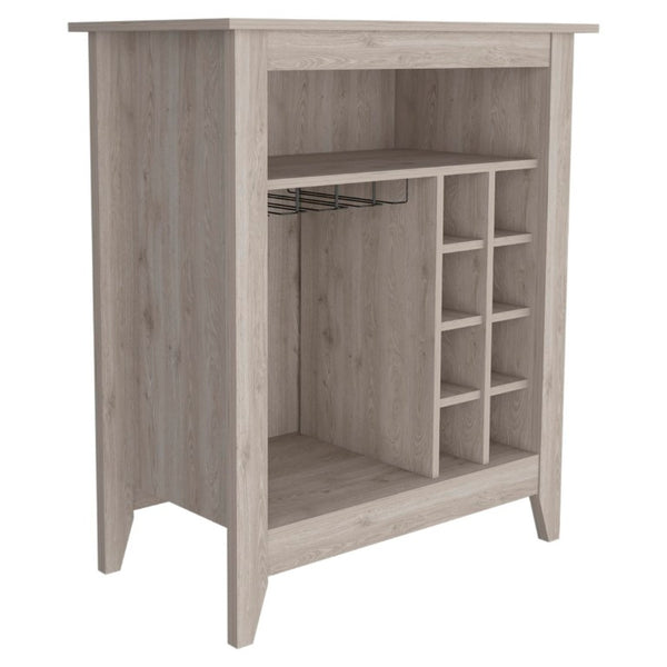 English Elm Future Compact Bar Cabinet with Six Slot Wine Rack Open Shelf and Drawer Storage B128P322494