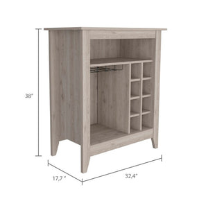 English Elm Future Compact Bar Cabinet with Six Slot Wine Rack Open Shelf and Drawer Storage B128P322494