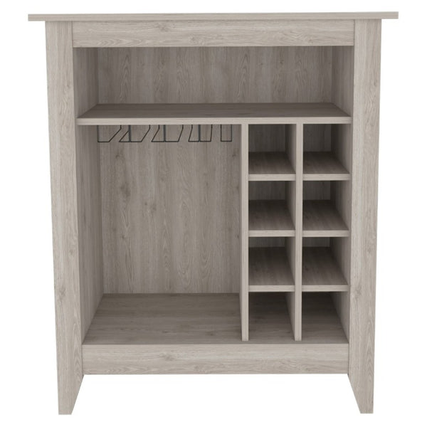 English Elm Future Compact Bar Cabinet with Six Slot Wine Rack Open Shelf and Drawer Storage B128P322494