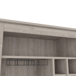 English Elm Future Compact Bar Cabinet with Six Slot Wine Rack Open Shelf and Drawer Storage B128P322494
