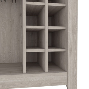 English Elm Future Compact Bar Cabinet with Six Slot Wine Rack Open Shelf and Drawer Storage B128P322494