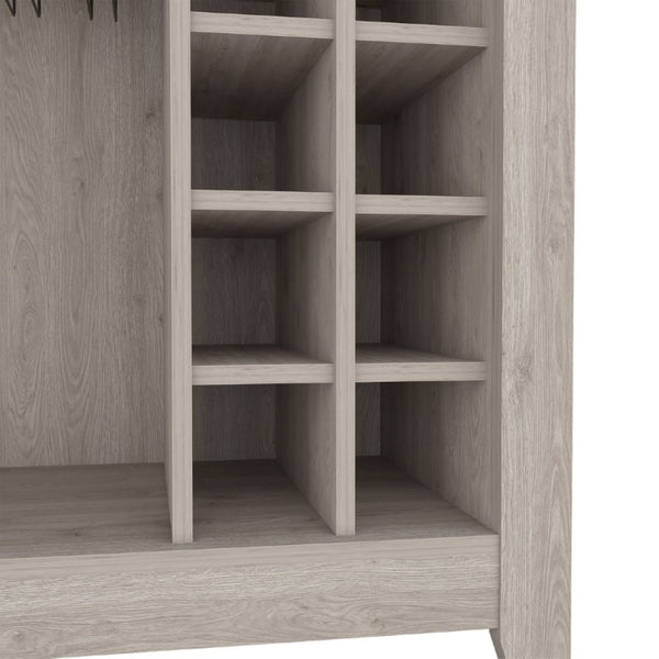 English Elm Future Compact Bar Cabinet with Six Slot Wine Rack Open Shelf and Drawer Storage B128P322494