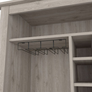 English Elm Future Compact Bar Cabinet with Six Slot Wine Rack Open Shelf and Drawer Storage B128P322494