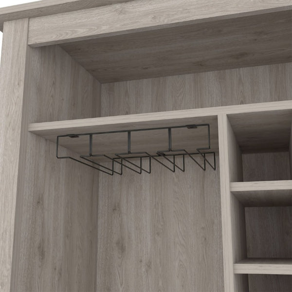 English Elm Future Compact Bar Cabinet with Six Slot Wine Rack Open Shelf and Drawer Storage B128P322494
