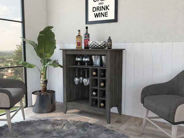 English Elm Future Bar Cabinet with Six Bottle Wine Rack Open Shelf Drawer for Dining Rooms B128P322495