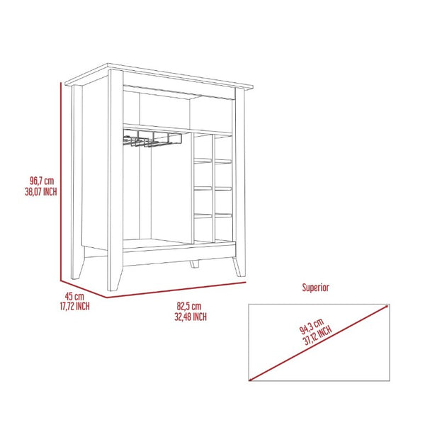 English Elm Future Bar Cabinet with Six Bottle Wine Rack Open Shelf Drawer for Dining Rooms B128P322495