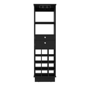 English Elm Hype Slim Bar Cabinet with Twelve Bottle Wine Rack Two Drawers and Open Shelf B128P322496