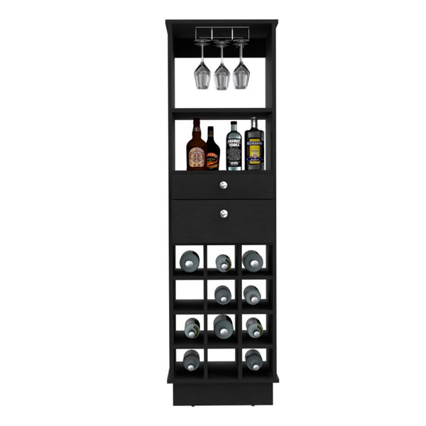 English Elm Hype Slim Bar Cabinet with Twelve Bottle Wine Rack Two Drawers and Open Shelf B128P322496