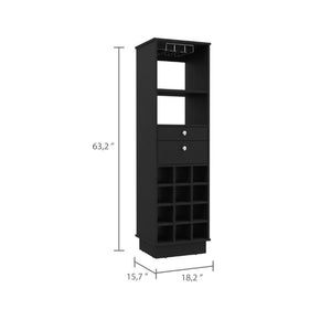 English Elm Hype Slim Bar Cabinet with Twelve Bottle Wine Rack Two Drawers and Open Shelf B128P322496