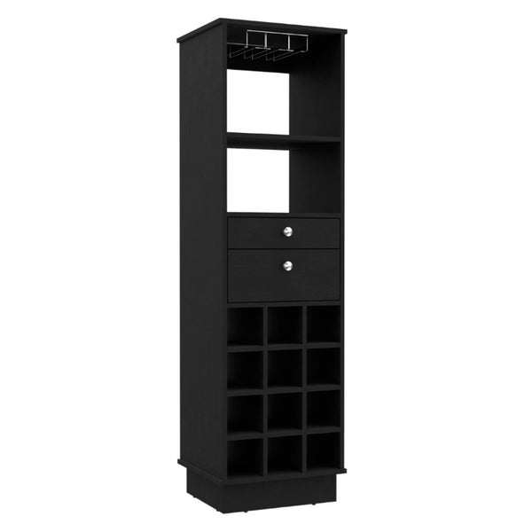 English Elm Hype Slim Bar Cabinet with Twelve Bottle Wine Rack Two Drawers and Open Shelf B128P322496