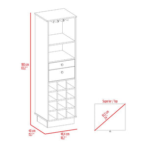 English Elm Hype Slim Bar Cabinet with Twelve Bottle Wine Rack Two Drawers and Open Shelf B128P322496