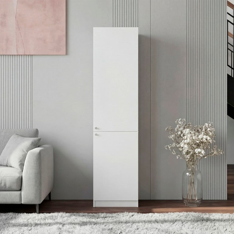 English Elm Kudai Slim Tall Storage Cabinet Five Open Shelves Concealed Door Modern White B128P485421