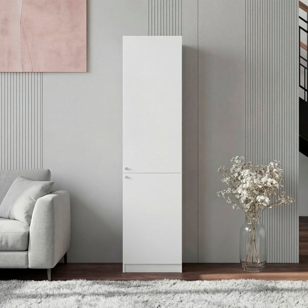 English Elm Kudai Slim Tall Storage Cabinet Five Open Shelves Concealed Door Modern White B128P485421