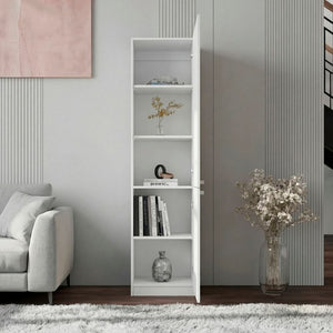 English Elm Kudai Slim Tall Storage Cabinet Five Open Shelves Concealed Door Modern White B128P485421