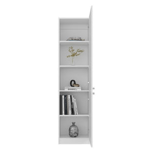 English Elm Kudai Slim Tall Storage Cabinet Five Open Shelves Concealed Door Modern White B128P485421