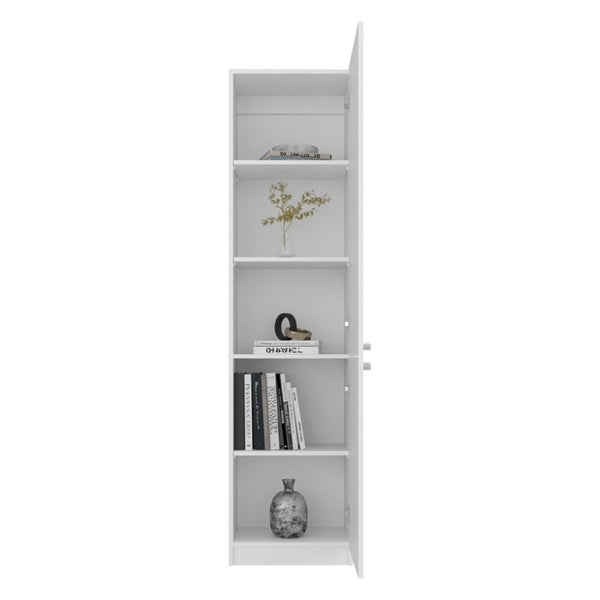 English Elm Kudai Slim Tall Storage Cabinet Five Open Shelves Concealed Door Modern White B128P485421