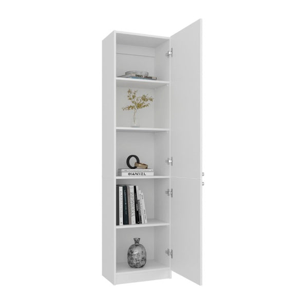 English Elm Kudai Slim Tall Storage Cabinet Five Open Shelves Concealed Door Modern White B128P485421