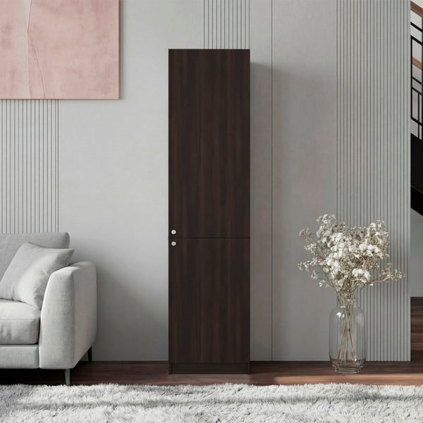English Elm Kudai Tall Narrow Walnut Bookcase with Door Five Shelf Modern Home Storage Unit B128P485422