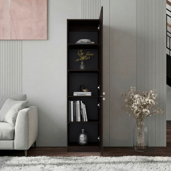 English Elm Kudai Tall Narrow Walnut Bookcase with Door Five Shelf Modern Home Storage Unit B128P485422
