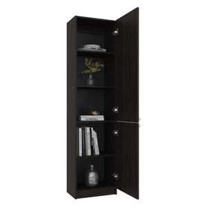 English Elm Kudai Tall Narrow Walnut Bookcase with Door Five Shelf Modern Home Storage Unit B128P485422