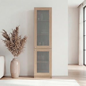 English Elm Milo Scandinavian Oak Glass Front Cabinet Five Shelves Slim Hallway Bedroom Storage B128P485424