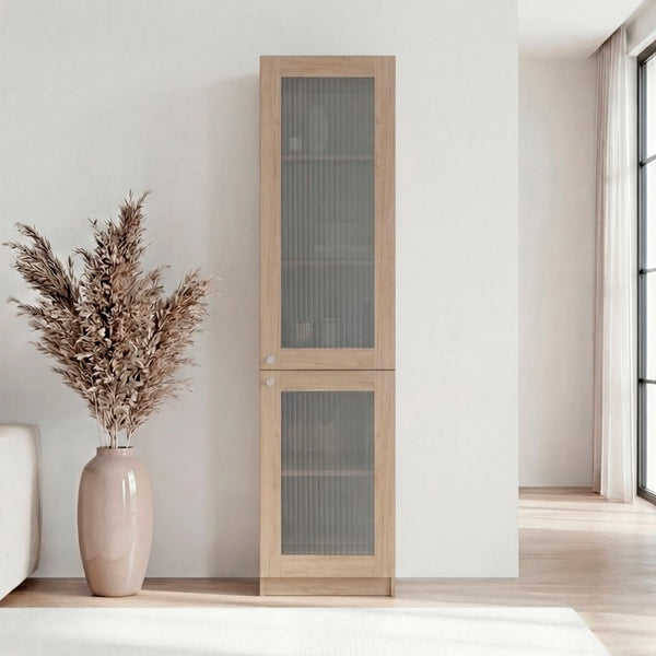 English Elm Milo Scandinavian Oak Glass Front Cabinet Five Shelves Slim Hallway Bedroom Storage B128P485424