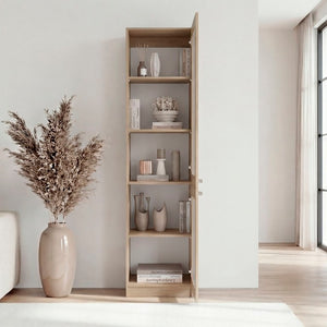 English Elm Milo Scandinavian Oak Glass Front Cabinet Five Shelves Slim Hallway Bedroom Storage B128P485424