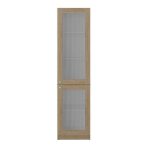 English Elm Milo Scandinavian Oak Glass Front Cabinet Five Shelves Slim Hallway Bedroom Storage B128P485424