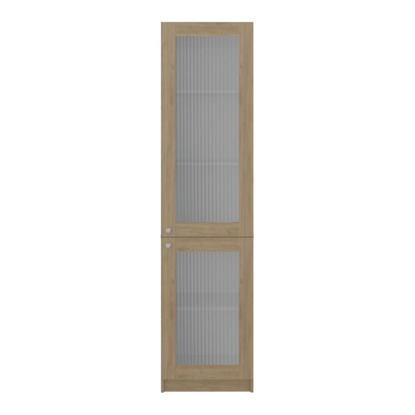 English Elm Milo Scandinavian Oak Glass Front Cabinet Five Shelves Slim Hallway Bedroom Storage B128P485424