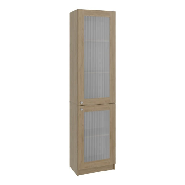 English Elm Milo Scandinavian Oak Glass Front Cabinet Five Shelves Slim Hallway Bedroom Storage B128P485424