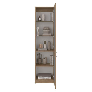 English Elm Milo Scandinavian Oak Glass Front Cabinet Five Shelves Slim Hallway Bedroom Storage B128P485424