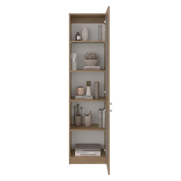 English Elm Milo Scandinavian Oak Glass Front Cabinet Five Shelves Slim Hallway Bedroom Storage B128P485424