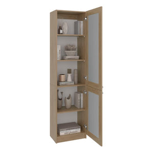 English Elm Milo Scandinavian Oak Glass Front Cabinet Five Shelves Slim Hallway Bedroom Storage B128P485424