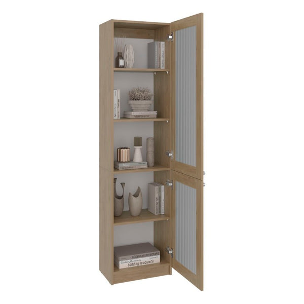 English Elm Milo Scandinavian Oak Glass Front Cabinet Five Shelves Slim Hallway Bedroom Storage B128P485424